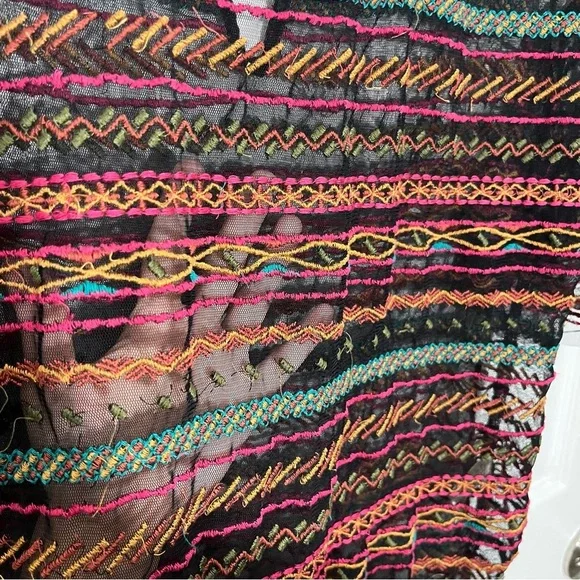 ANTHROPOLOGIE MAEVE Naples Embroidered Mesh Multicolored Cap Sleeve Top | XS - Picture 5 of 12